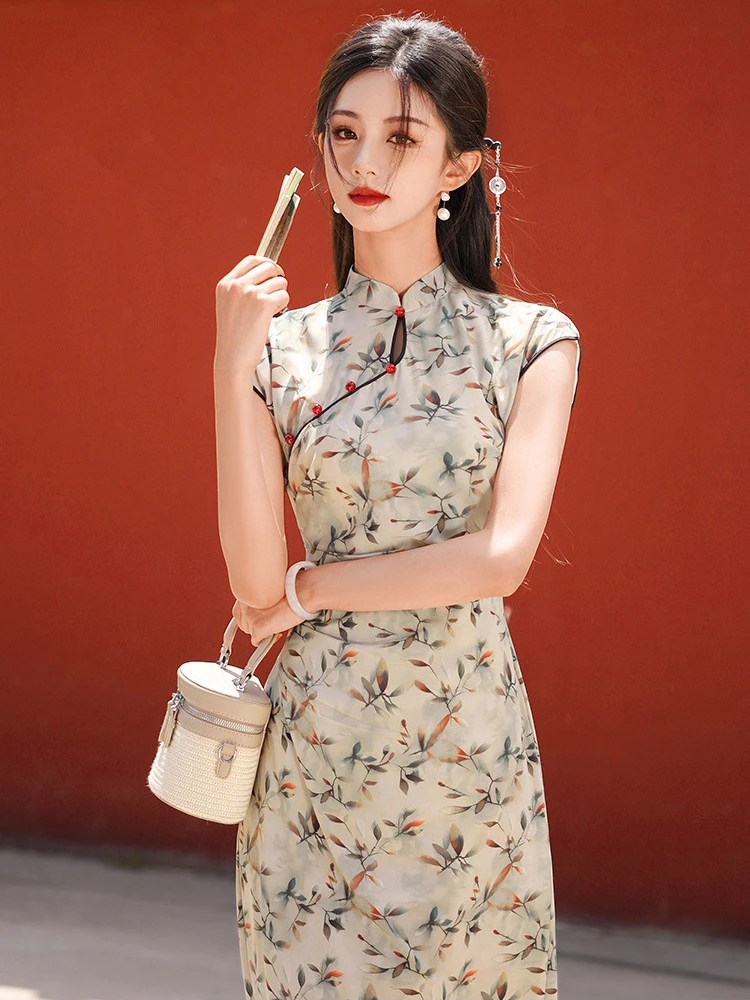 Printed Cheongsam New Girls Daily Chinese Dress Long Qipao