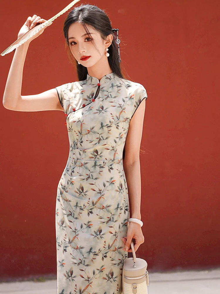 Printed Cheongsam New Girls Daily Chinese Dress Long Qipao