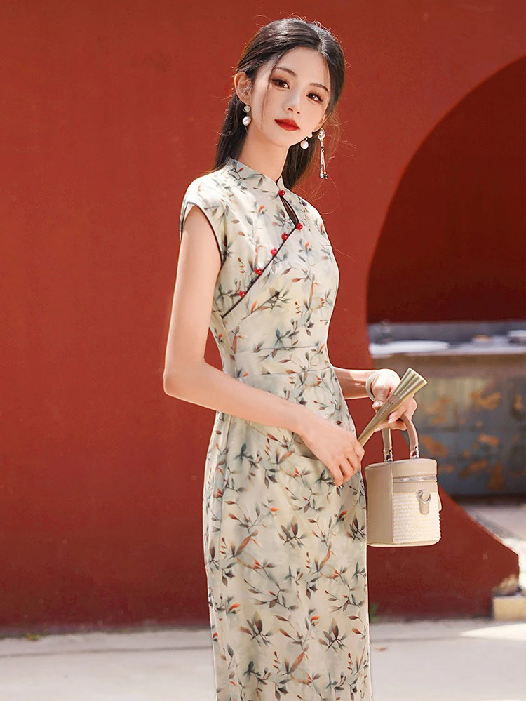 Printed Cheongsam New Girls Daily Chinese Dress Long Qipao