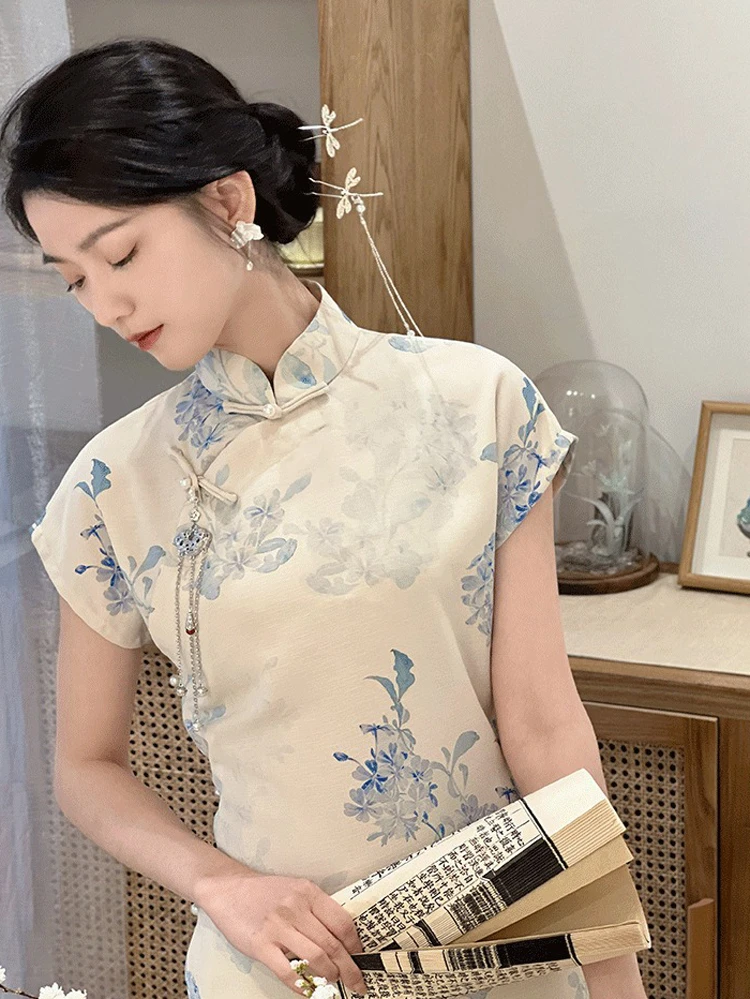 Summer Ladies Cheongsam Elegant Summertime Vintage Dresses