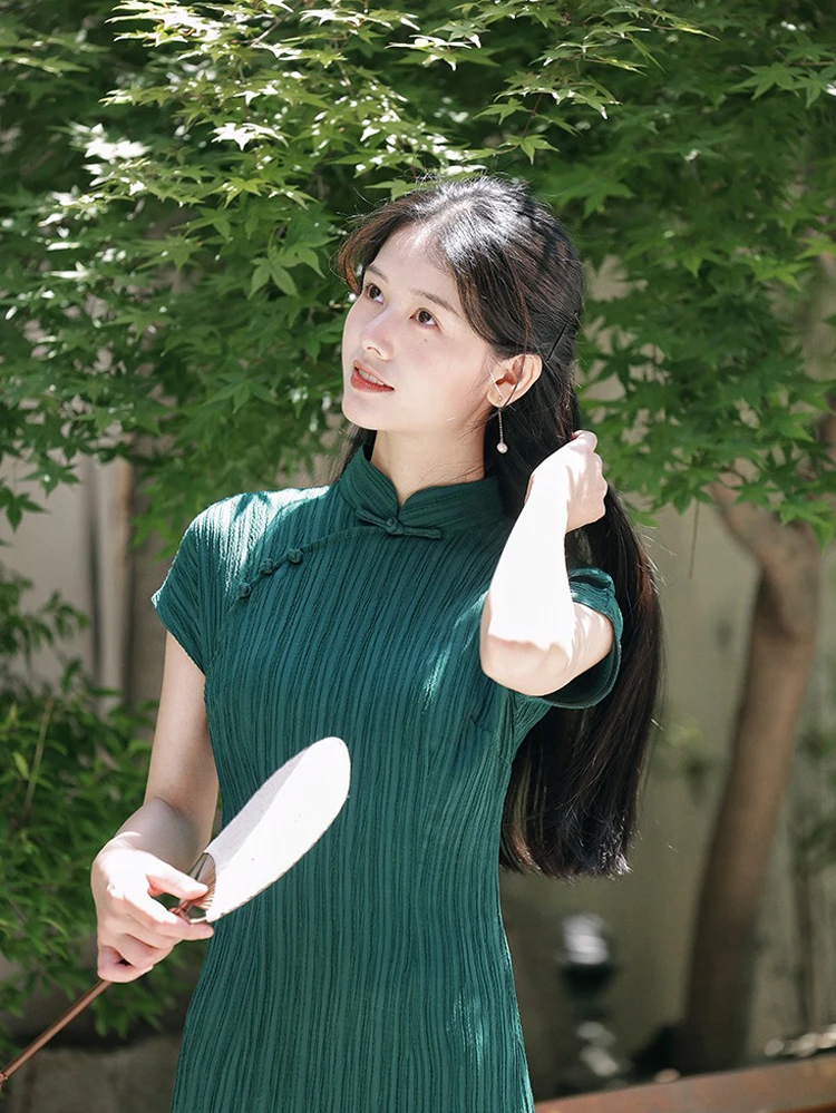 Summer Short-sleeved Cheongsam Long Vintage Women's Dresses