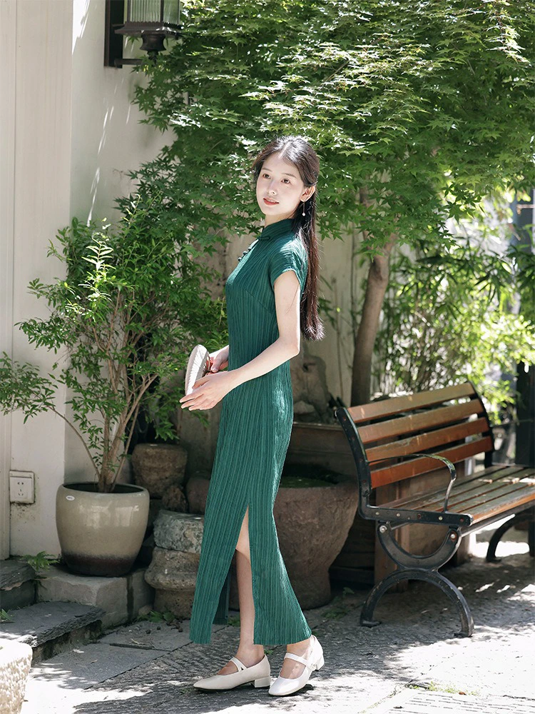 Summer Short-sleeved Cheongsam Long Vintage Women's Dresses