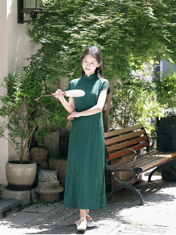 Summer Short-sleeved Cheongsam Long Vintage Women's Dresses