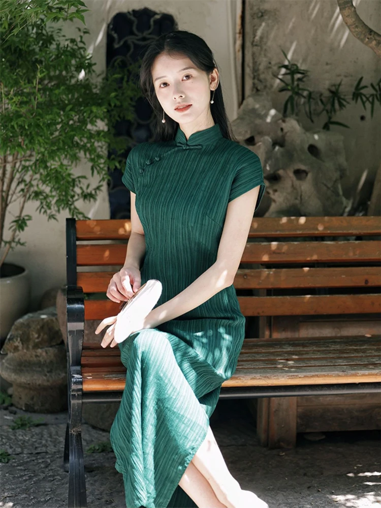 Summer Short-sleeved Cheongsam Long Vintage Women's Dresses