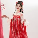 Tang Dynasty Qixiong Shanqun Women Summer Red Skirt