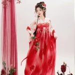 Tang Dynasty Qixiong Shanqun Women Summer Red Skirt