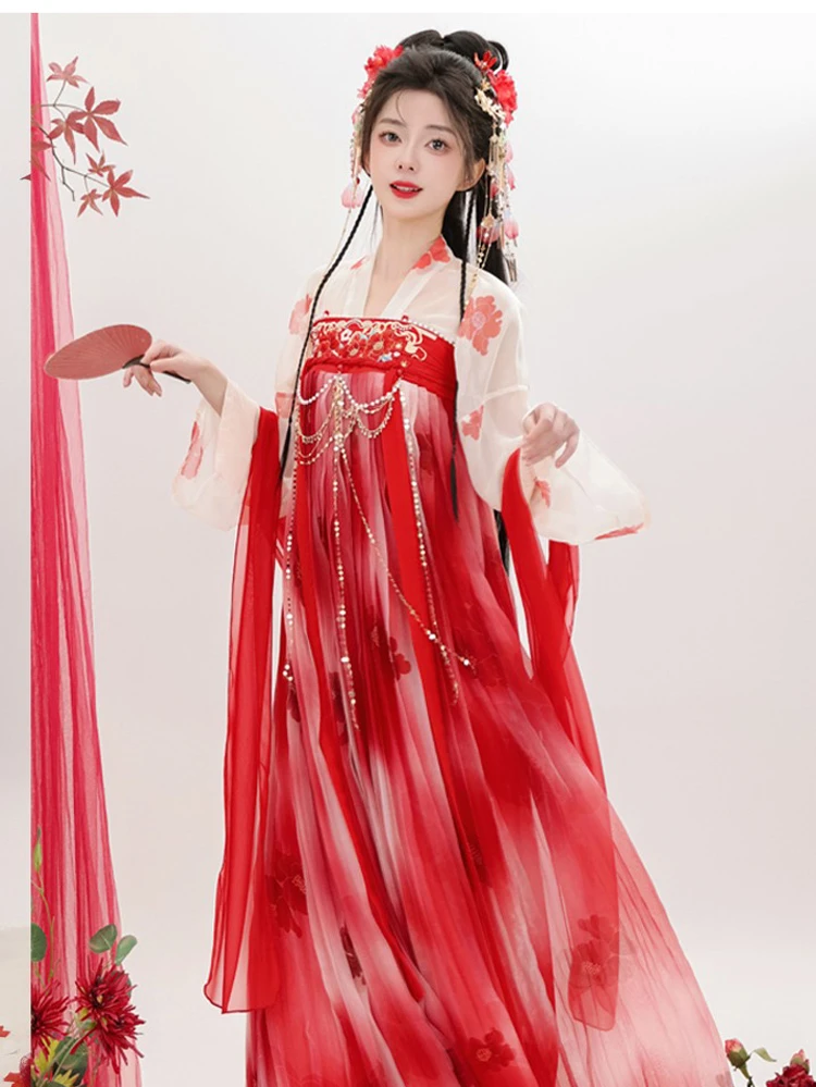 Tang Dynasty Qixiong Shanqun Women Summer Red Skirt