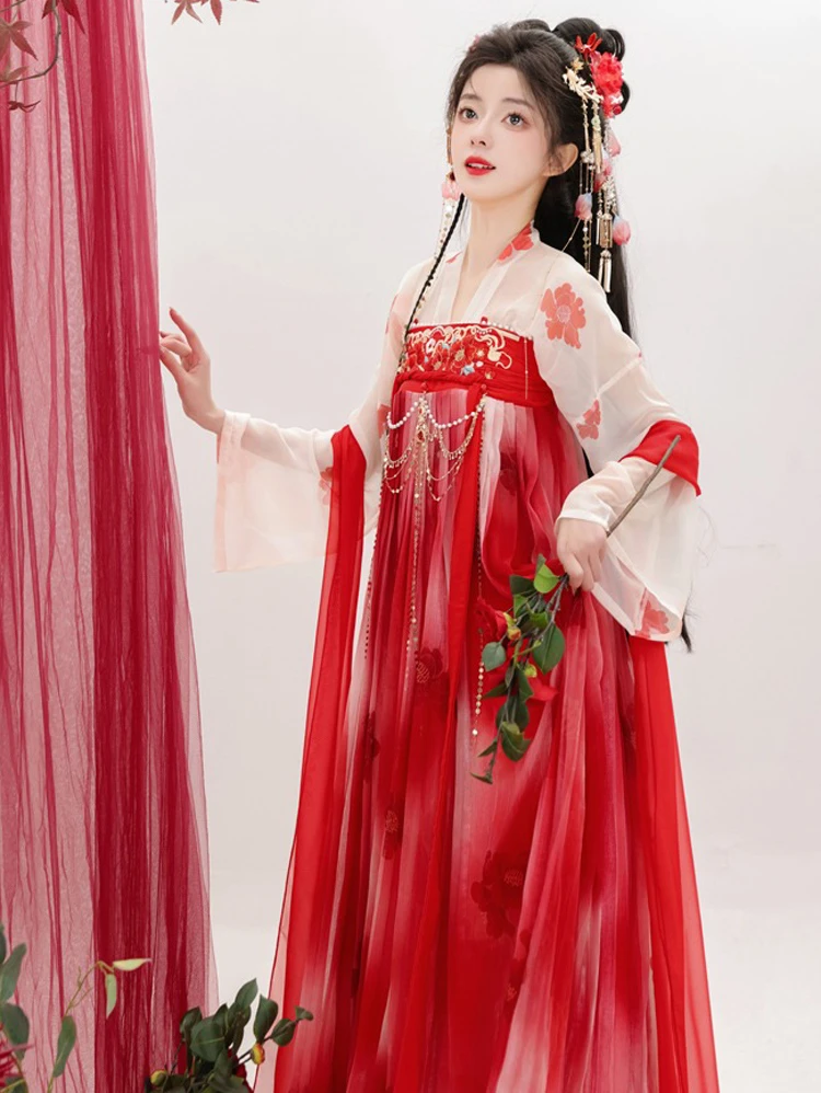 Tang Dynasty Qixiong Shanqun Women Summer Red Skirt