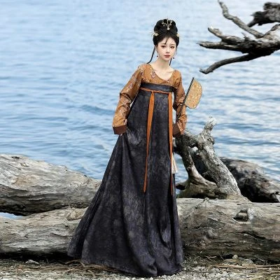 Vintage Qixiong Hanfu Recovery Style Black Color Tang Dynasty Hanfu