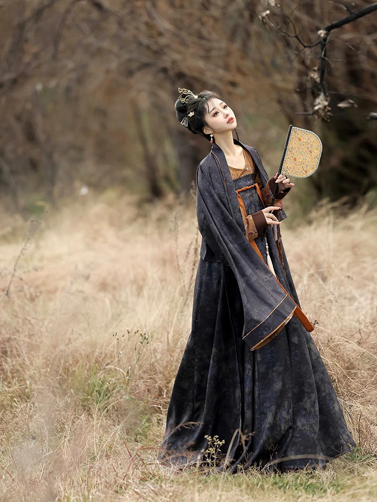 Vintage Qixiong Hanfu Recovery Style Black Color Tang Dynasty Hanfu