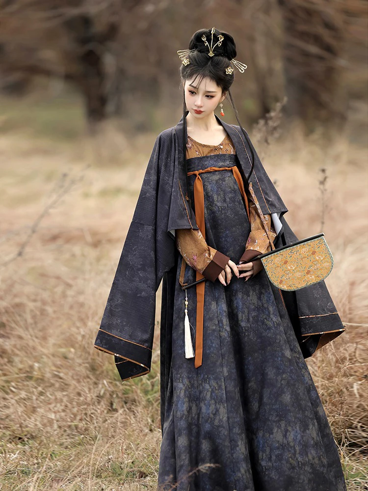 Vintage Qixiong Hanfu Recovery Style Black Color Tang Dynasty Hanfu