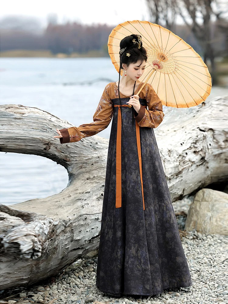 Vintage Qixiong Hanfu Recovery Style Black Color Tang Dynasty Hanfu