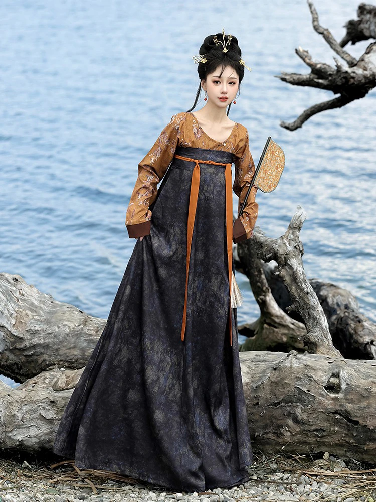 Vintage Qixiong Hanfu Recovery Style Black Color Tang Dynasty Hanfu