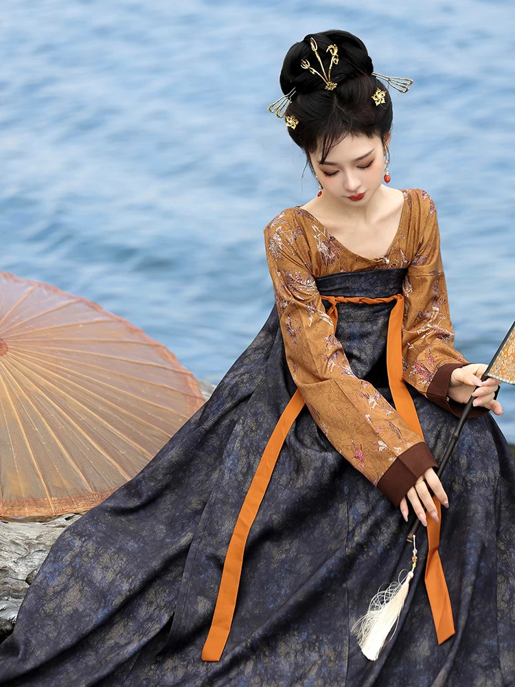 Vintage Qixiong Hanfu Recovery Style Black Color Tang Dynasty Hanfu