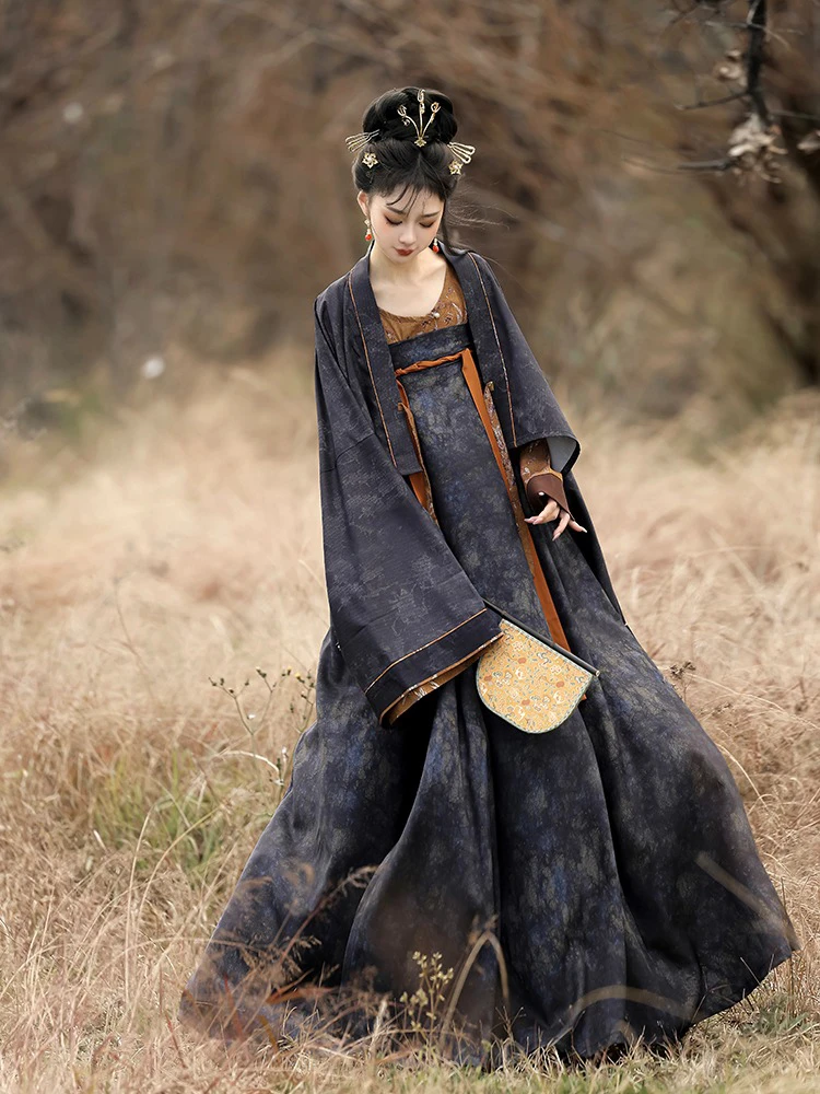 Vintage Qixiong Hanfu Recovery Style Black Color Tang Dynasty Hanfu