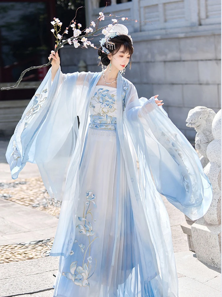 Women Spring Fairy Qiyao Ruqun Embroidered Large Sleeve Shirt Set