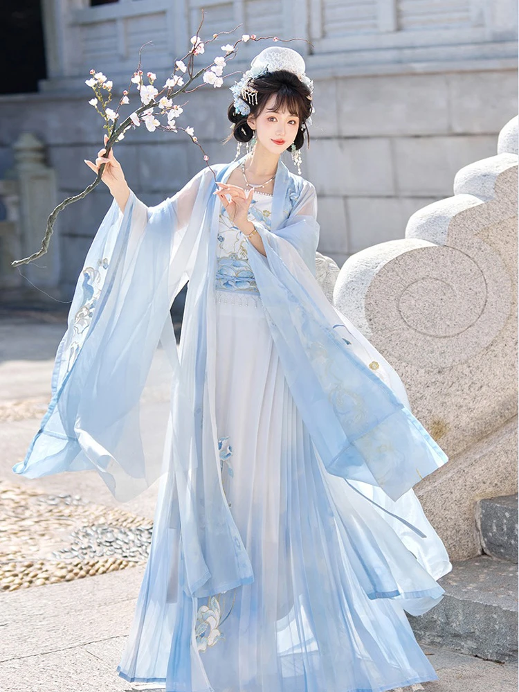 Women Spring Fairy Qiyao Ruqun Embroidered Large Sleeve Shirt Set