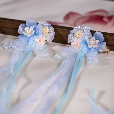 Children Hanfu Headdress Blue Ribbon Fairy Long Tassel