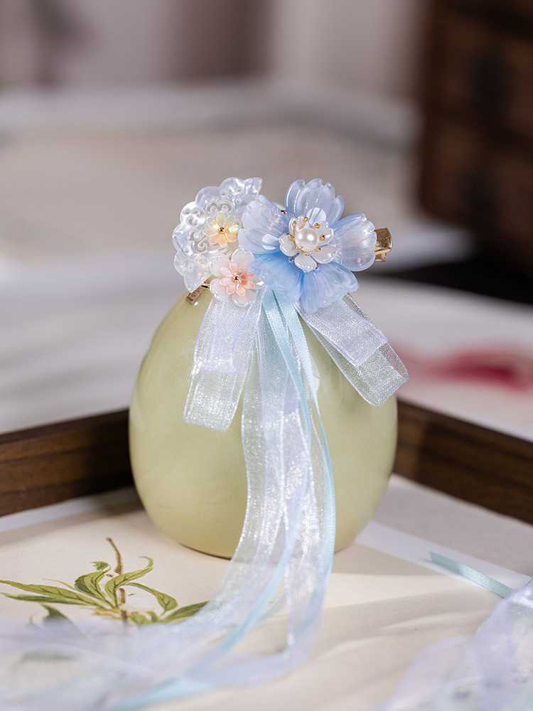 Children Hanfu Headdress Blue Ribbon Fairy Long Tassel