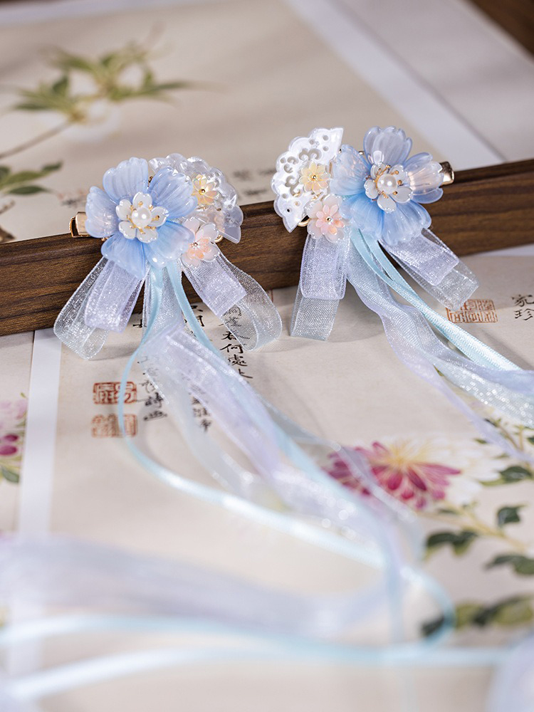 Children Hanfu Headdress Blue Ribbon Fairy Long Tassel
