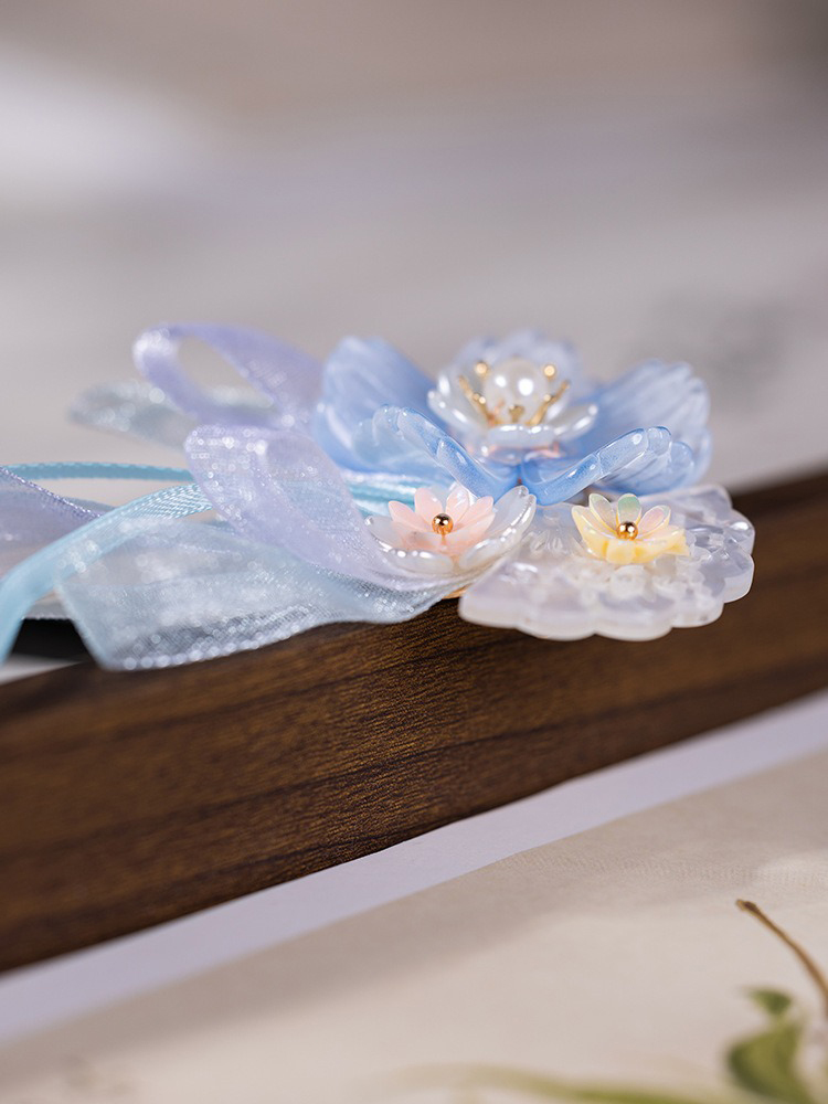 Children Hanfu Headdress Blue Ribbon Fairy Long Tassel