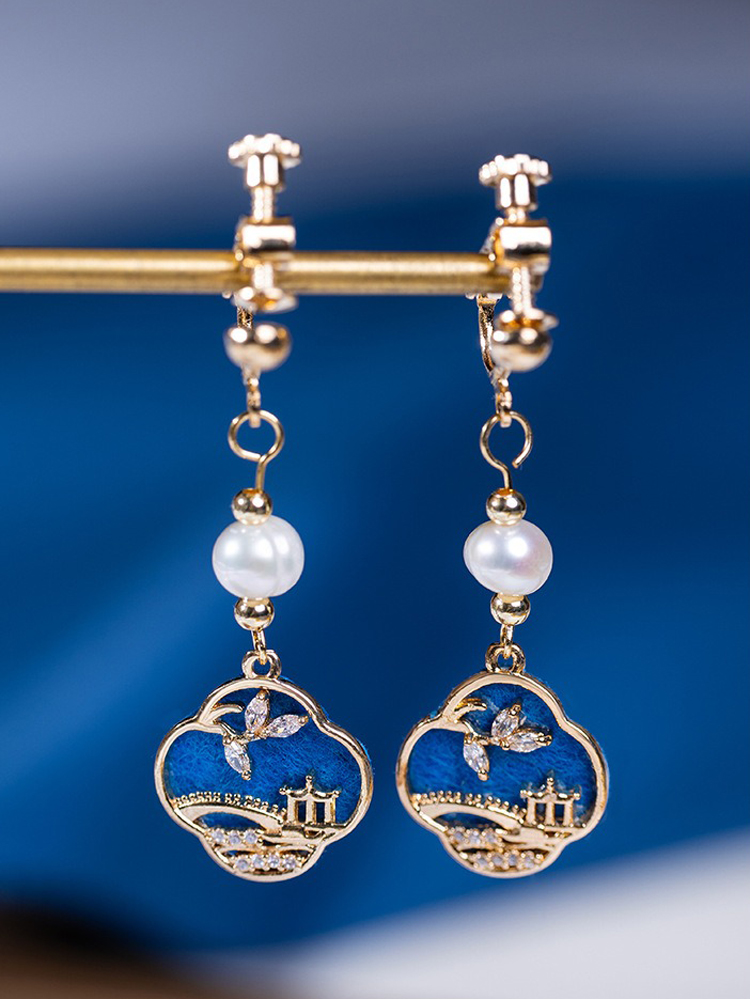 Classical Earrings Women Blue Smart Pearl Earrings