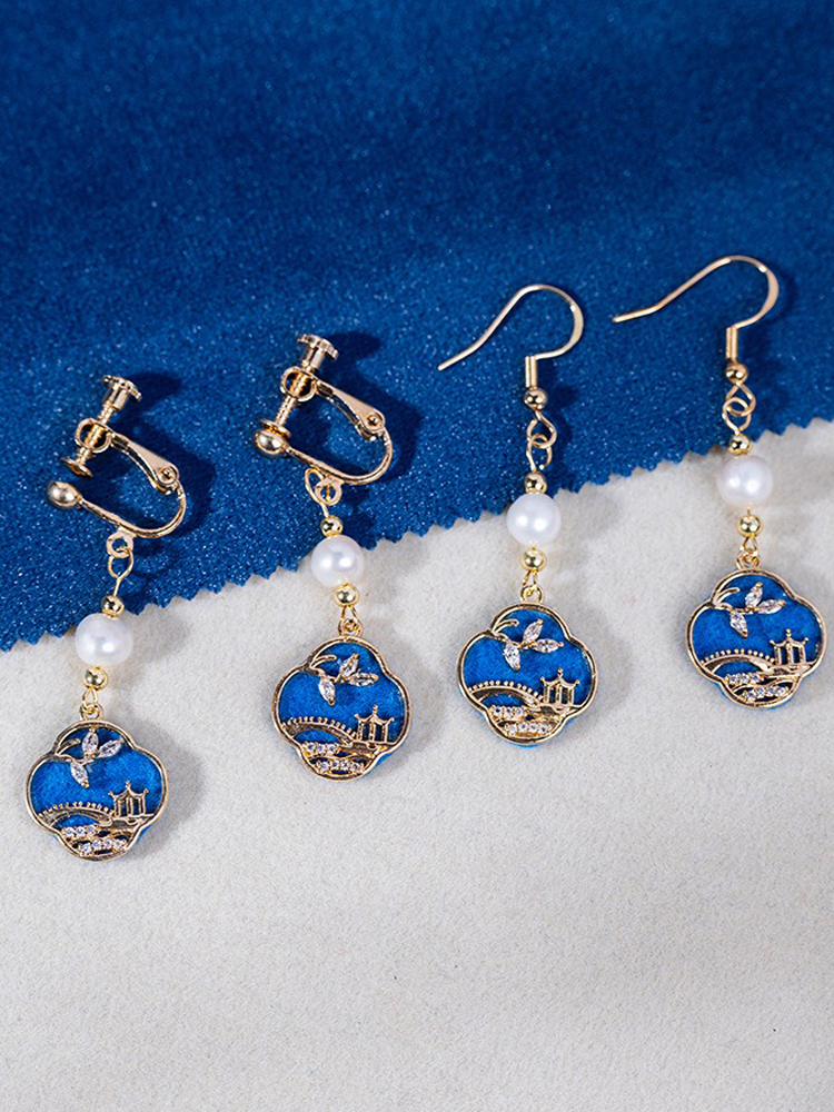 Classical Earrings Women Blue Smart Pearl Earrings