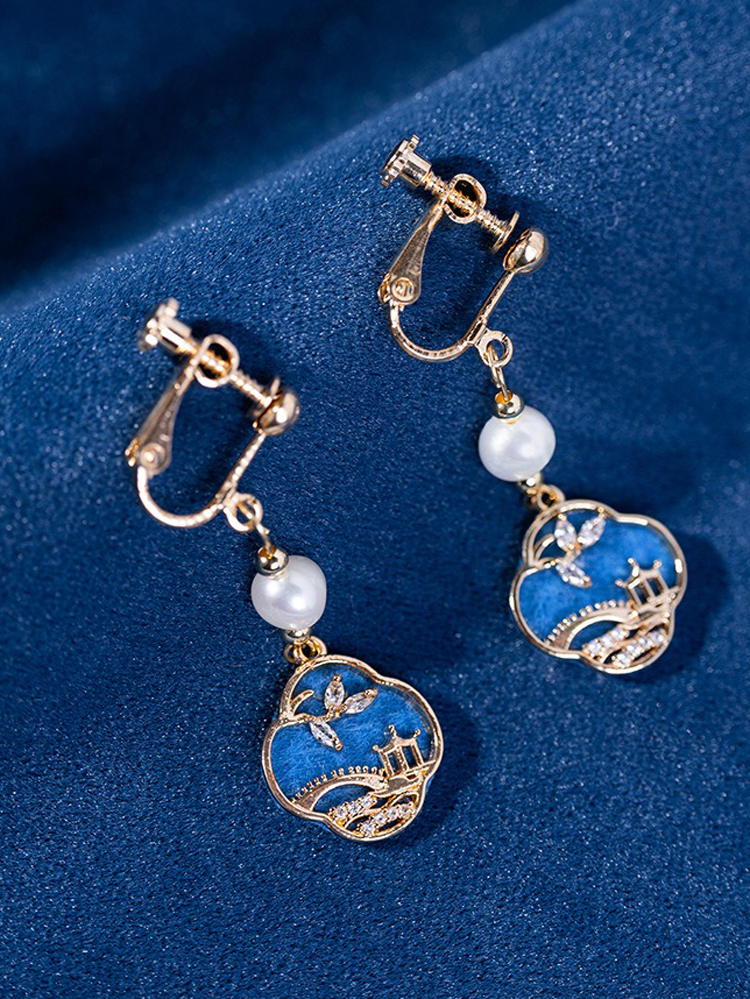 Classical Earrings Women Blue Smart Pearl Earrings