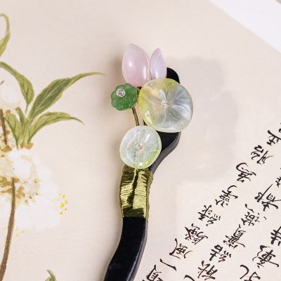 Hanfu Hair Accessories Wooden Hairpin Cheongsam Summer Lotus Flower