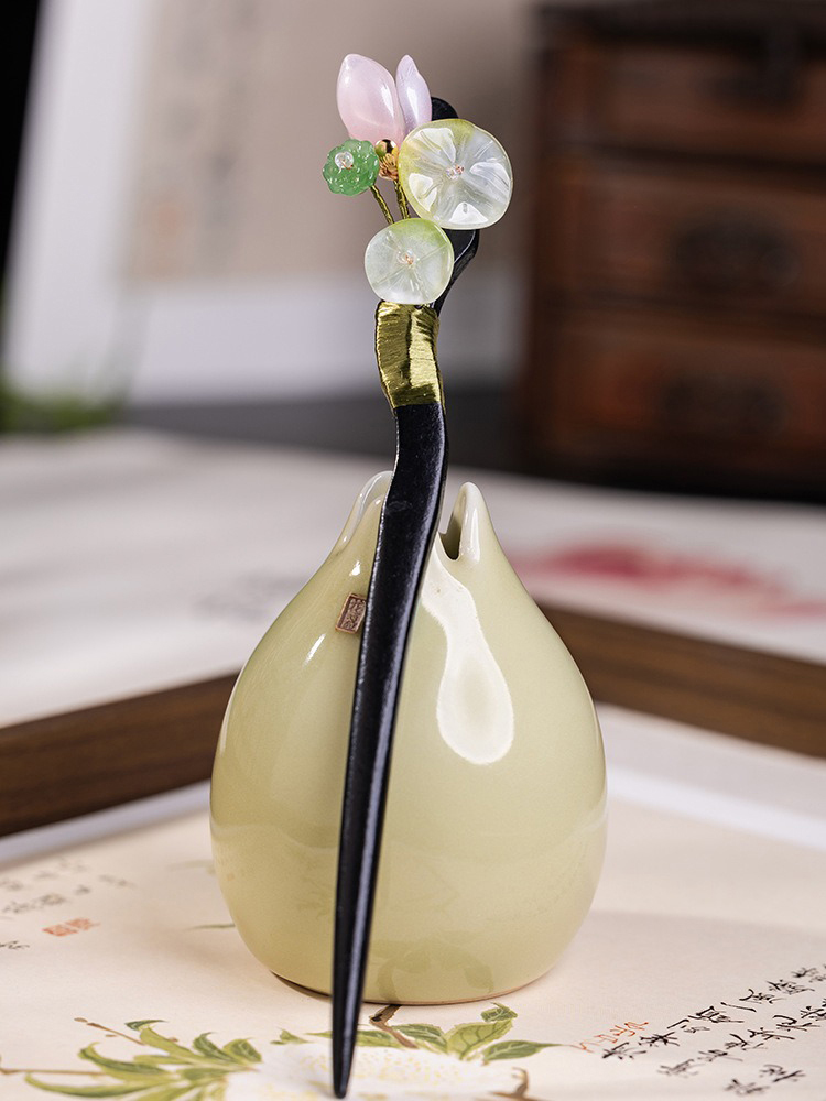 Hanfu Hair Accessories Wooden Hairpin Cheongsam Summer Lotus Flower 