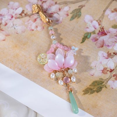 Pink Lotus Tassel Fairy Ancient Style Charm Hanfu Waist Accessories