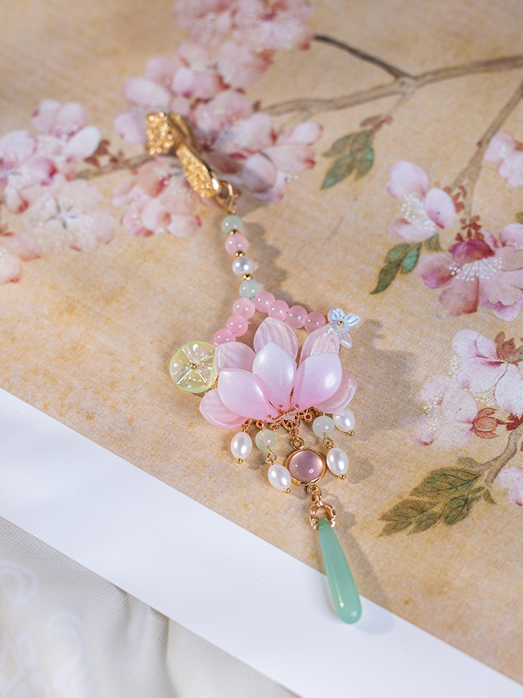 Pink Lotus Tassel Fairy Ancient Style Charm Hanfu Waist Accessories