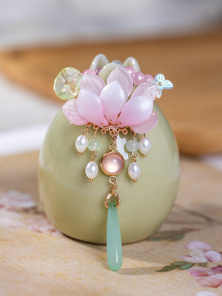 Pink Lotus Tassel Fairy Ancient Style Charm Hanfu Waist Accessories