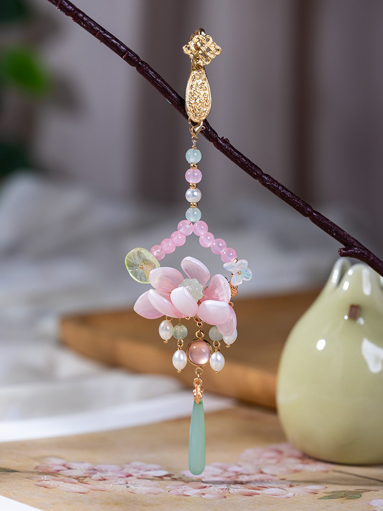 Pink Lotus Tassel Fairy Ancient Style Charm Hanfu Waist Accessories