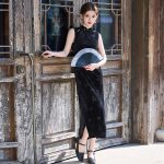 Summer Black Cheongsam Chinese Ladies Slim Sleeveless Dresses