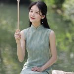 Summer Green Ladies Cheongsam Sleeveless Elegant Vintage Dresses
