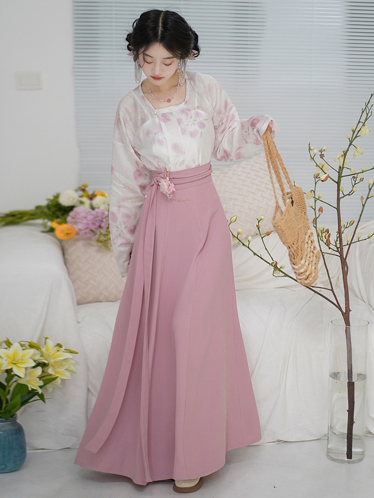 Summer Hanfu Ming Dynasty Style Women Shorts Set Round Neck Shirt