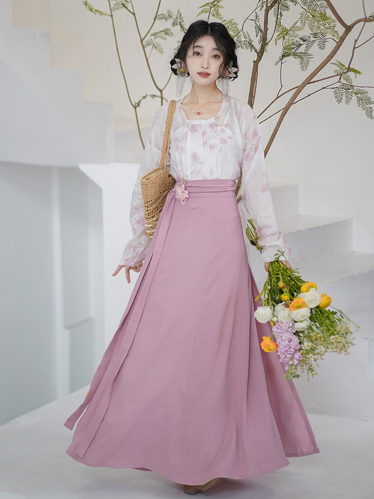 Summer Hanfu Ming Dynasty Style Women Shorts Set Round Neck Shirt