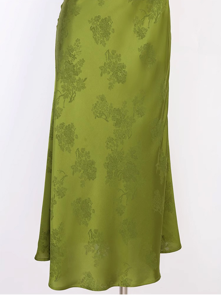 Summer Women Daily Green Jacquard Slim Cheongsam Dresses