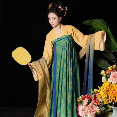 Tang Dynasty Traditional Hanfu Ladies Qixiong Shanqun Colorful Spring Dresses