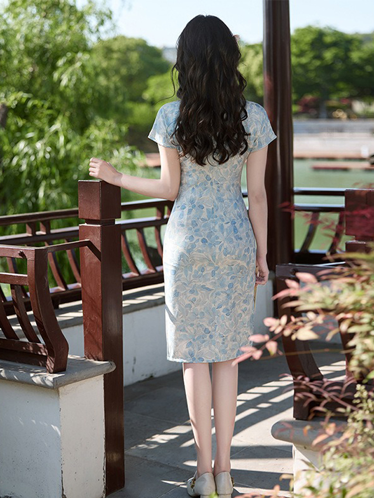 Women Cheongsam New Summer Long Dress Slim Plain