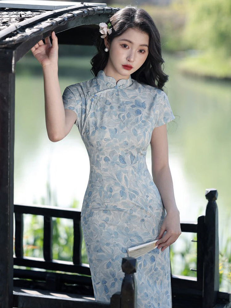 Women Cheongsam New Summer Long Dress Slim Plain