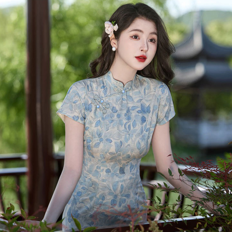 Women Cheongsam New Summer Long Dress Slim Plain