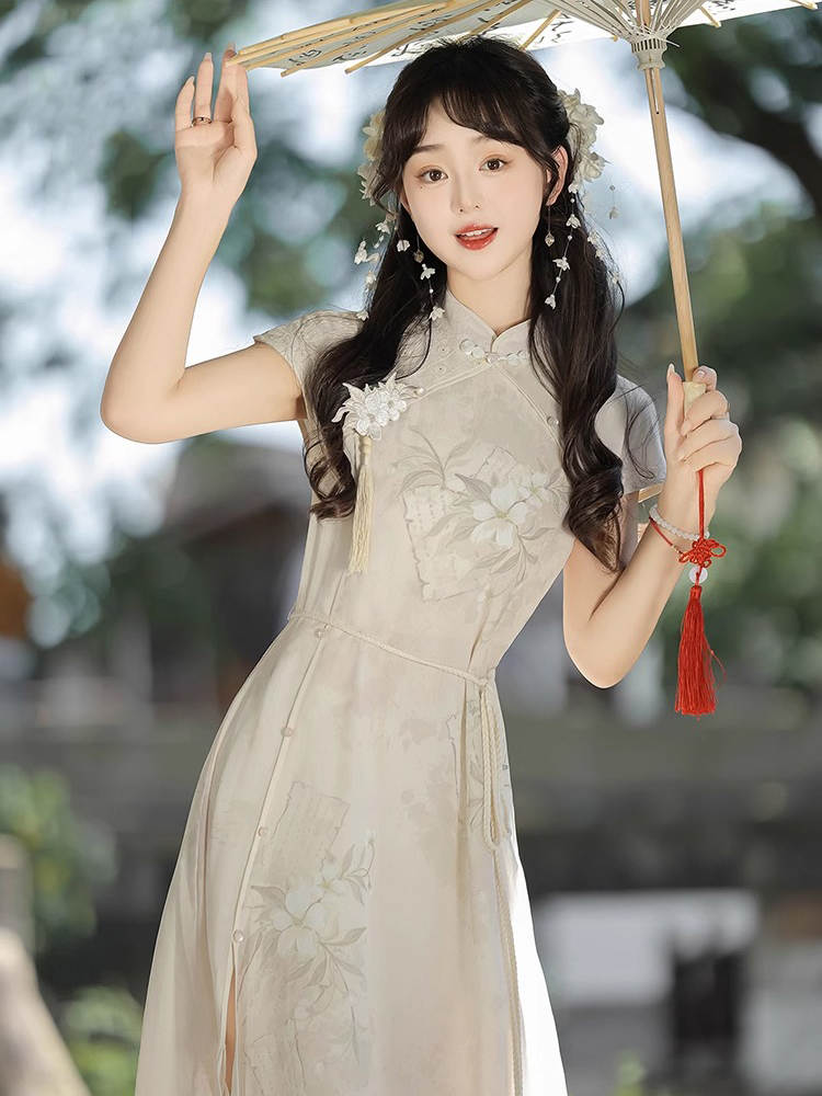 Ladies Summer Cheongsam Dress Pear Daily Thin Skirt