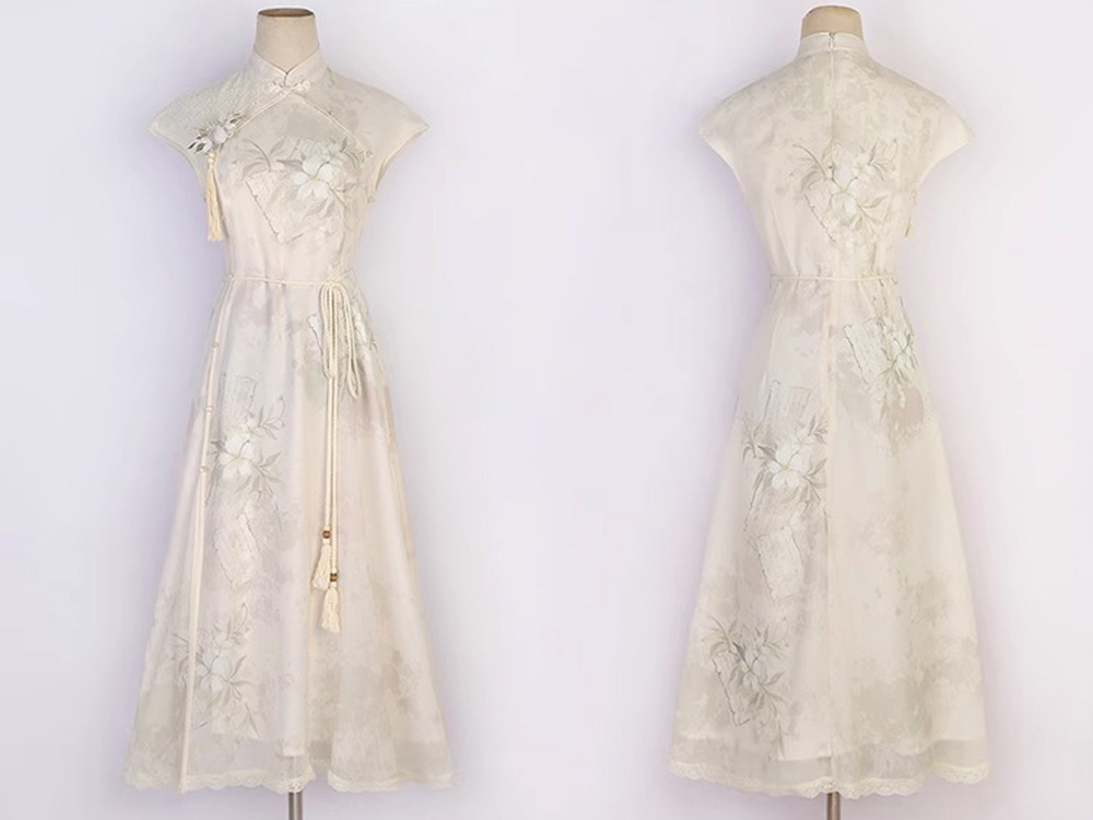 Ladies Summer Cheongsam Dress Pear Daily Thin Skirt