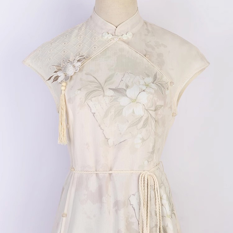 Ladies Summer Cheongsam Dress Pear Daily Thin Skirt