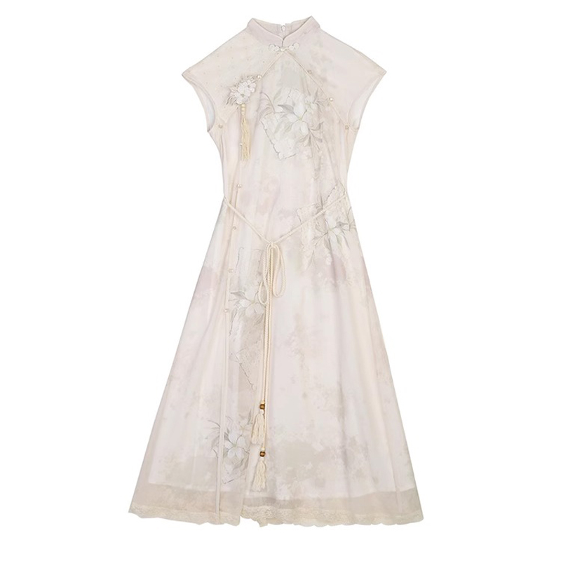 Ladies Summer Cheongsam Dress Pear Daily Thin Skirt