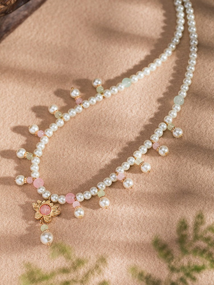 Women Lotus Necklace Simple Summer Vintage Accessories