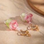 Women Pink Earrings Summer Lotus Flower Unique Earclips
