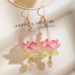 Women Pink Earrings Summer Lotus Flower Unique Earclips